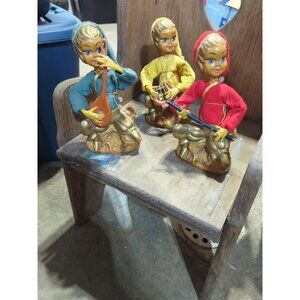 Vtg Xmas Pixie Elves 3 Tilso Golden Fantasy w/Instruments Musicians Hong Kong A+
